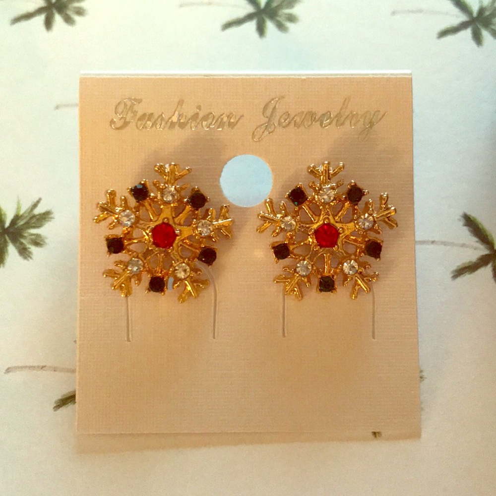 Winter Snowflake Earrings w/ Rhinestone Accents
